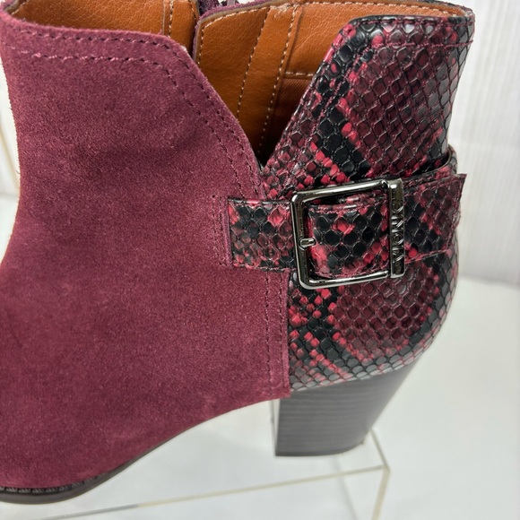 Vionic Snake Print Ankle Boots Suede Leather Block Heel Booties Wine Size 9 - Picture 8 of 13